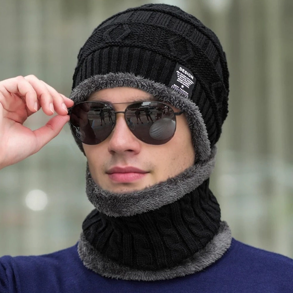Leisure Beanie cap featuring styling with black sunglasses