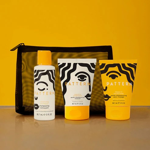 Front View of Pattern Texture Travel Kit with Packaging and Yellow background | Briondi