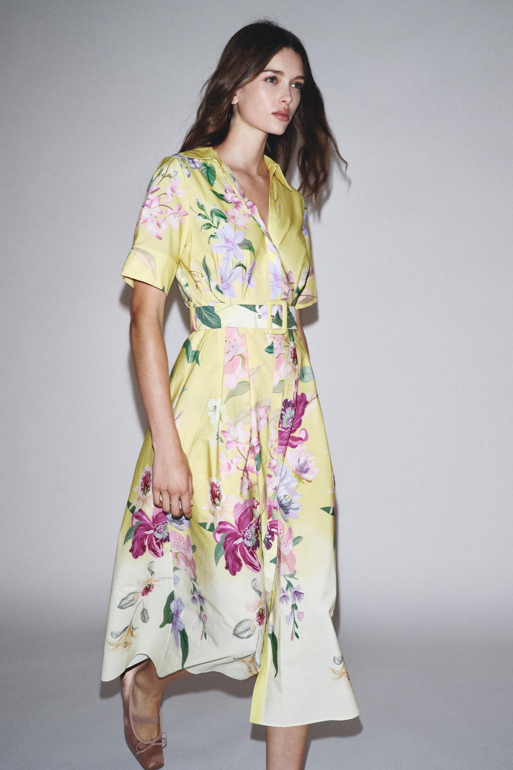 Women wearing a Zara floral print midi dress with a matching belt for Grandparents Day, the best dress for a grandmother | Briondi