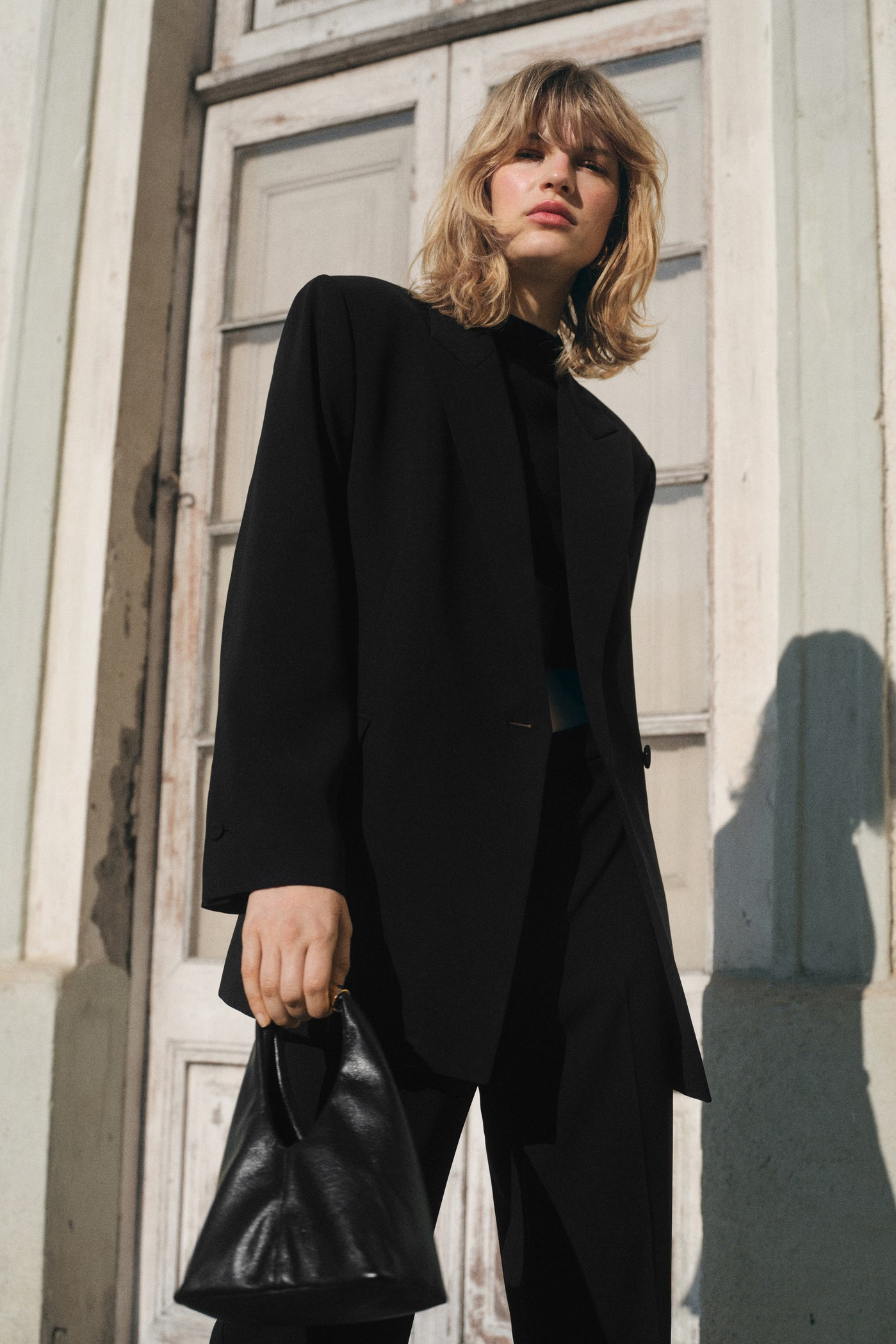 Women Wearing a black mango Double Breasted Suit jacket for Grandparents Day | the best Suit for a grandmother | Briondi