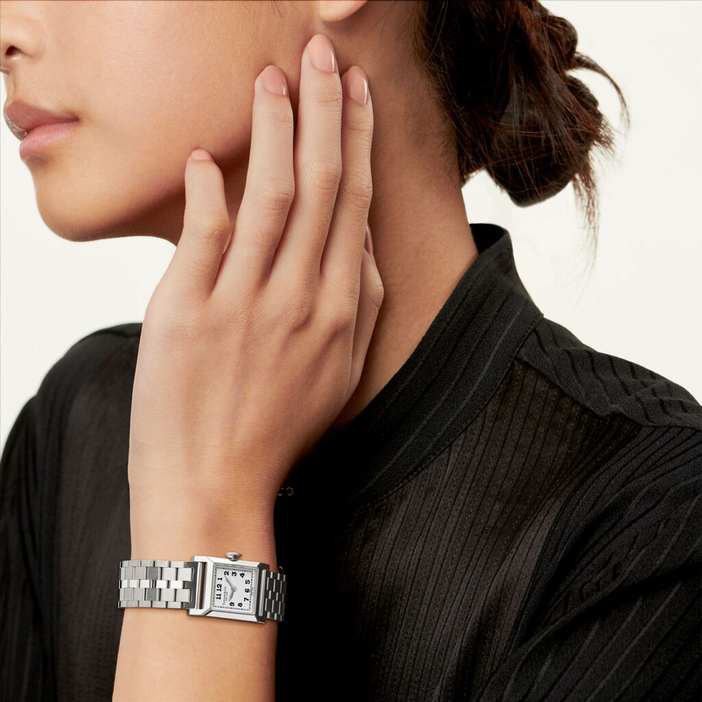 Women Wearing a close-range Tiffany & Co Union Square Watch in close Range