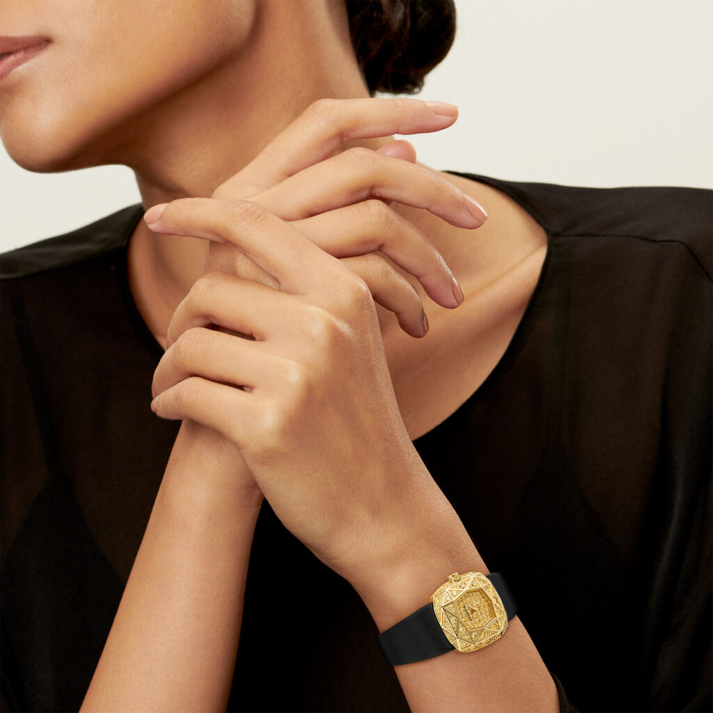 Women Wearing Tiffany 7 Co Carat 120 Facet Watch with Black belt