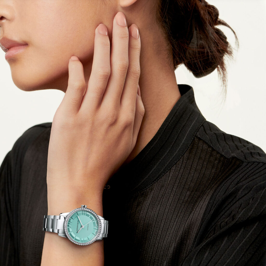 Women Wearing a close-range Tiffany & Co Atlas® Watch in close Range
