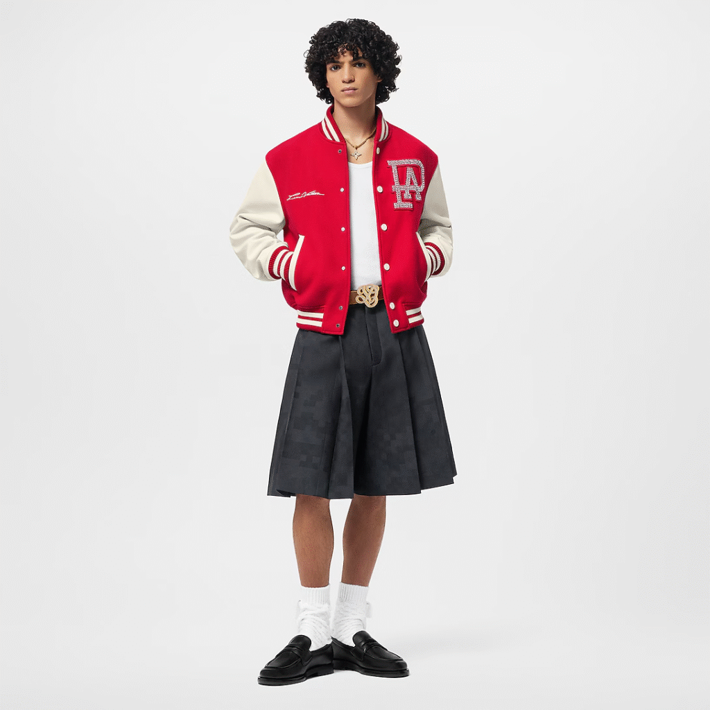 Model Wearing a red Blouson by louis Vuitton